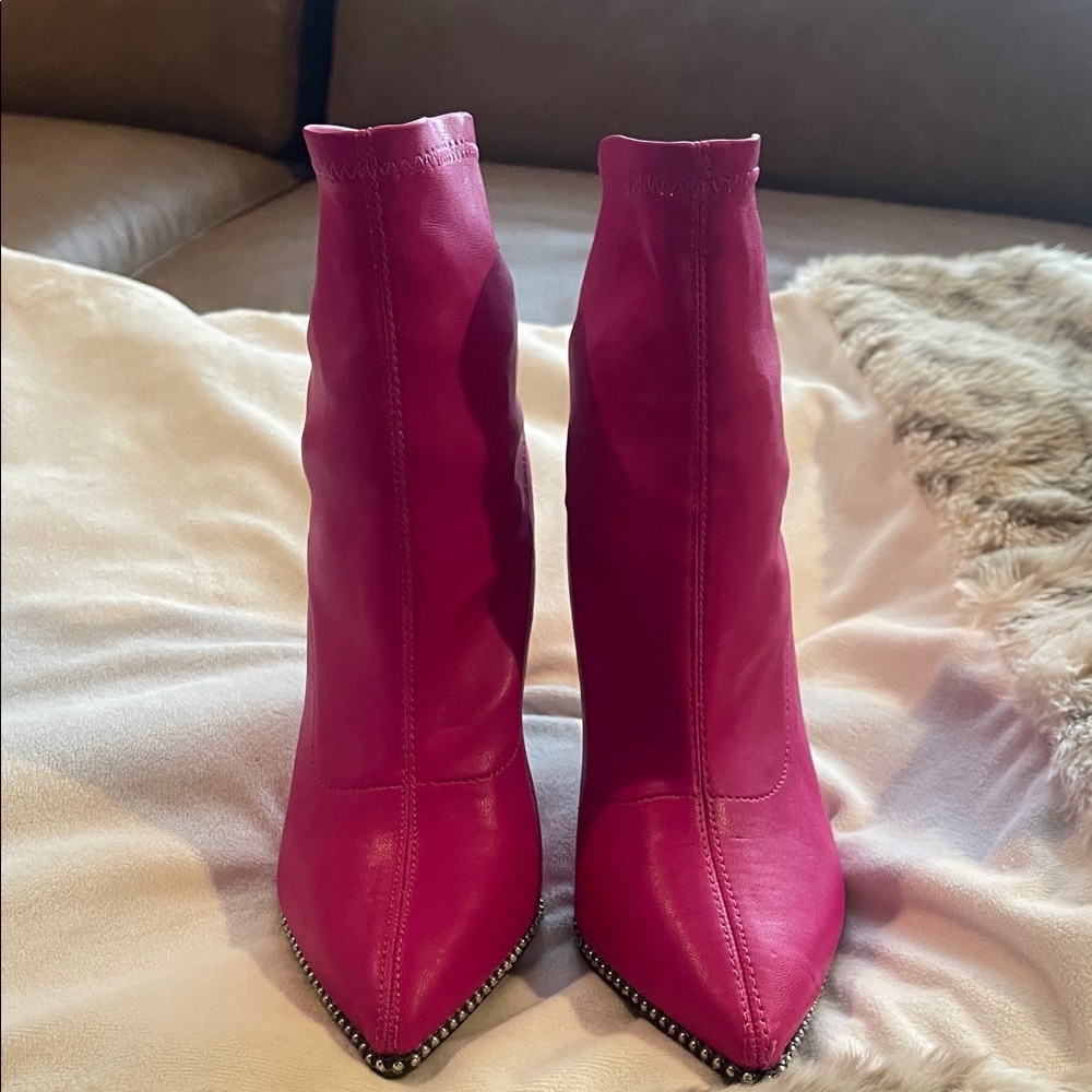 Bar III Hot Pink Pointed-Toe Ankle Booties with Studded Sole